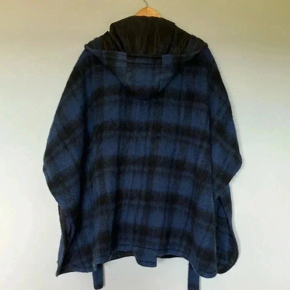 Coach New York blue black plaid wool alpaca cape belted belt hooded  hood jacket - Picture 2 of 11